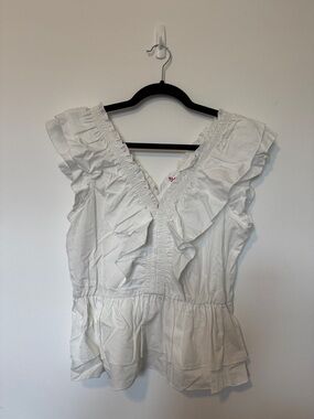 CeCe White Ruffled V-Neck Peplum Top
